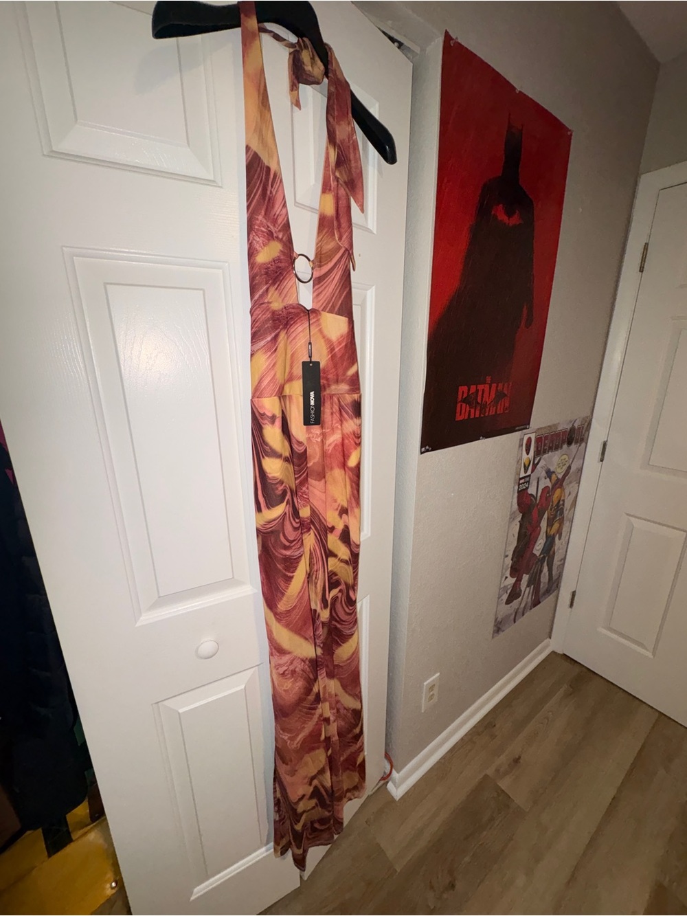 Fashion Nova Maroon & Yellow Swirl Halter Jumpsuit